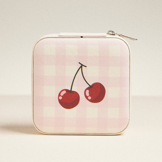 Cherry and Checker Pattern Jewelry Box -Travel Size: Pink / One / 5AC78045