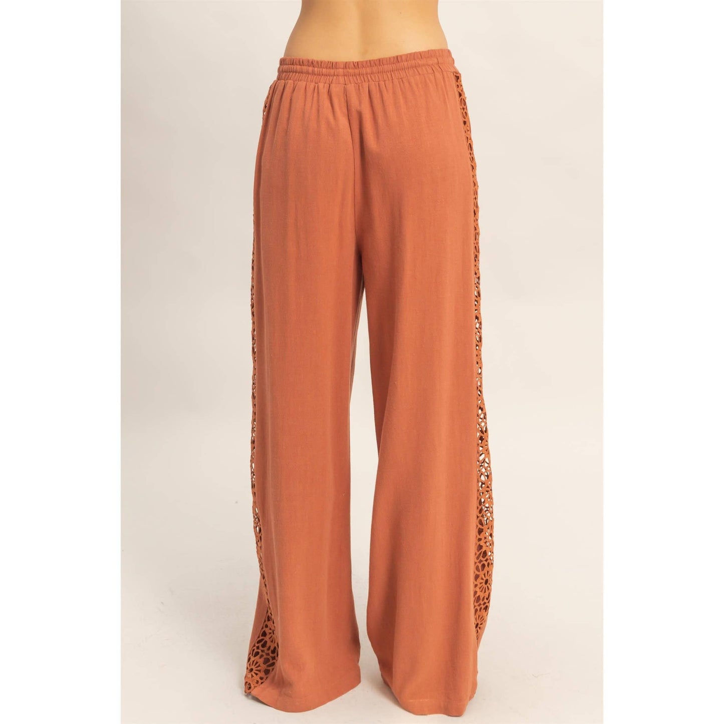 Lace Trim Wide Leg Pants: TERACOTTA / S-M-L(2-2-2)