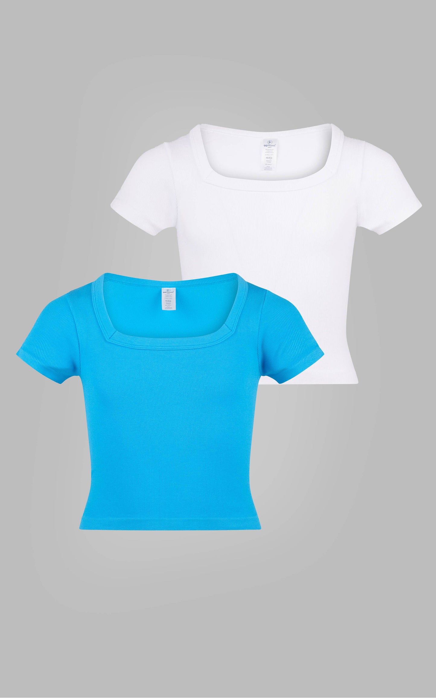 2 PACK - Girls Rib Seamless Square Neck T-Shirts: GOLF GREEN/WHITE