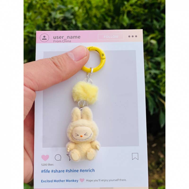 Fluffy Labubu The Monsters keychain bag charm: Purple / S
