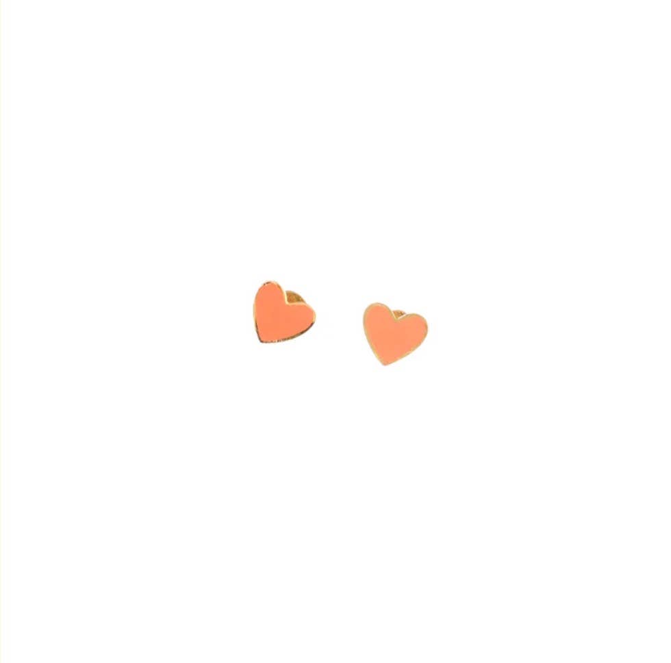 Enamel Heart Stud Earring - Hypoallergenic, Flat Back, Girl : Pink