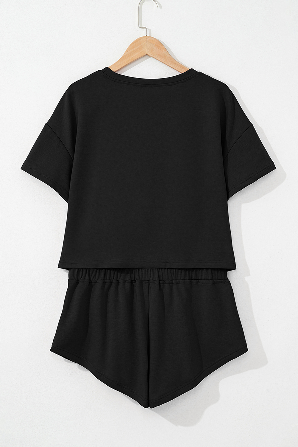 Baseball Print Cropped Tee and Ruffle High Waist Skort Set: Black / Missy / L