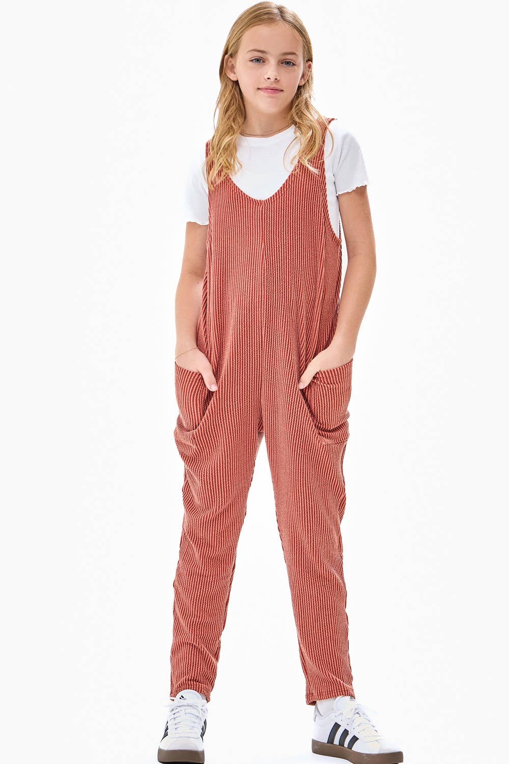 Embossed Rib Sleeveless Jumpsuit /Overall /Onesie: Navy / XL