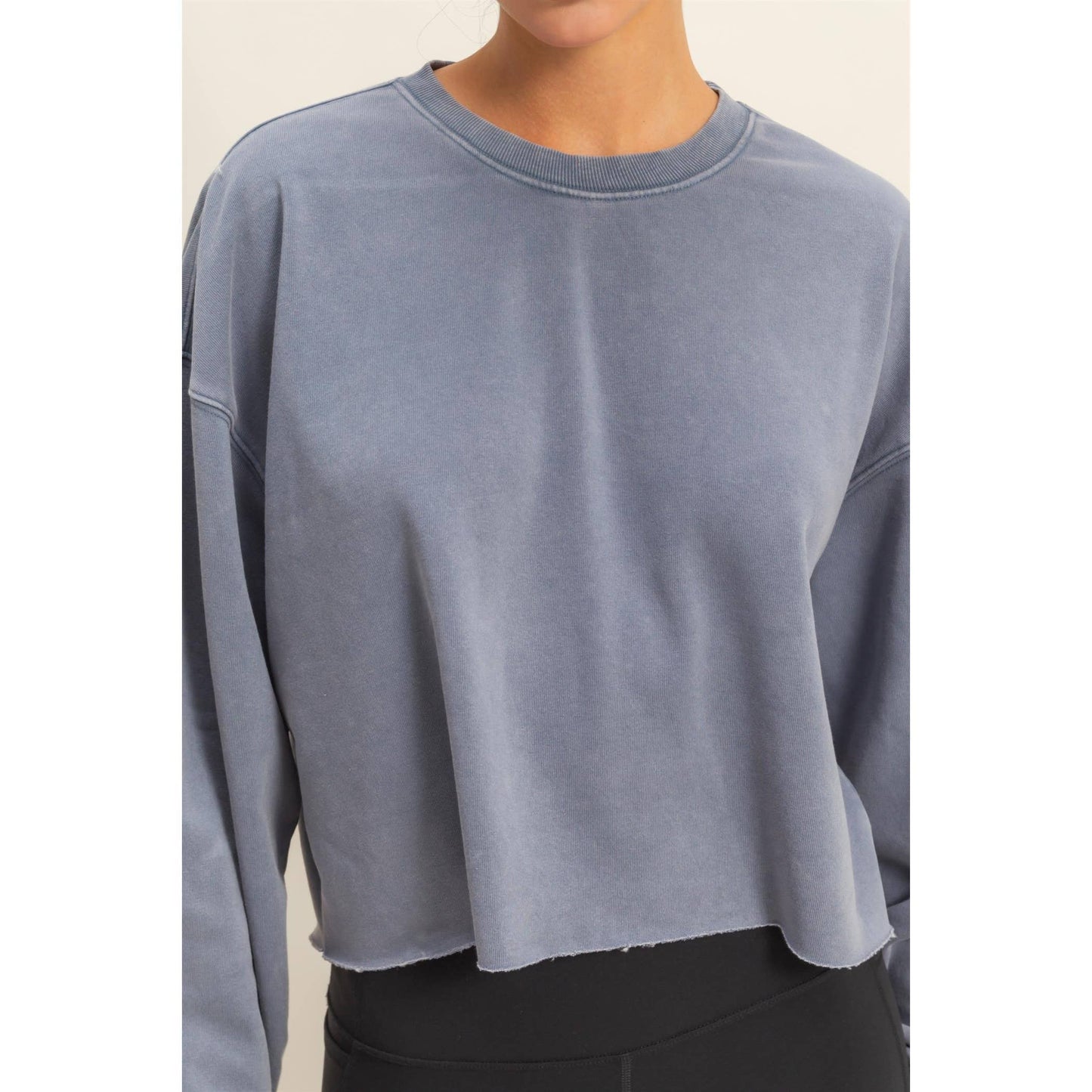 Cropped Crewneck Sweatshirt With Oversized Sleeves: TAFFY PINK / S-M-L(2-2-2)