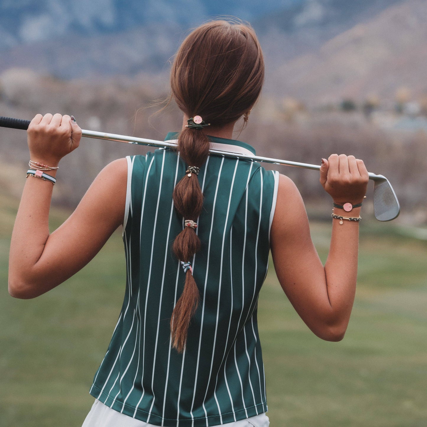 "Tee Time" Green and Pink Hair Tie Bracelets with Removable Ball Marker: Small