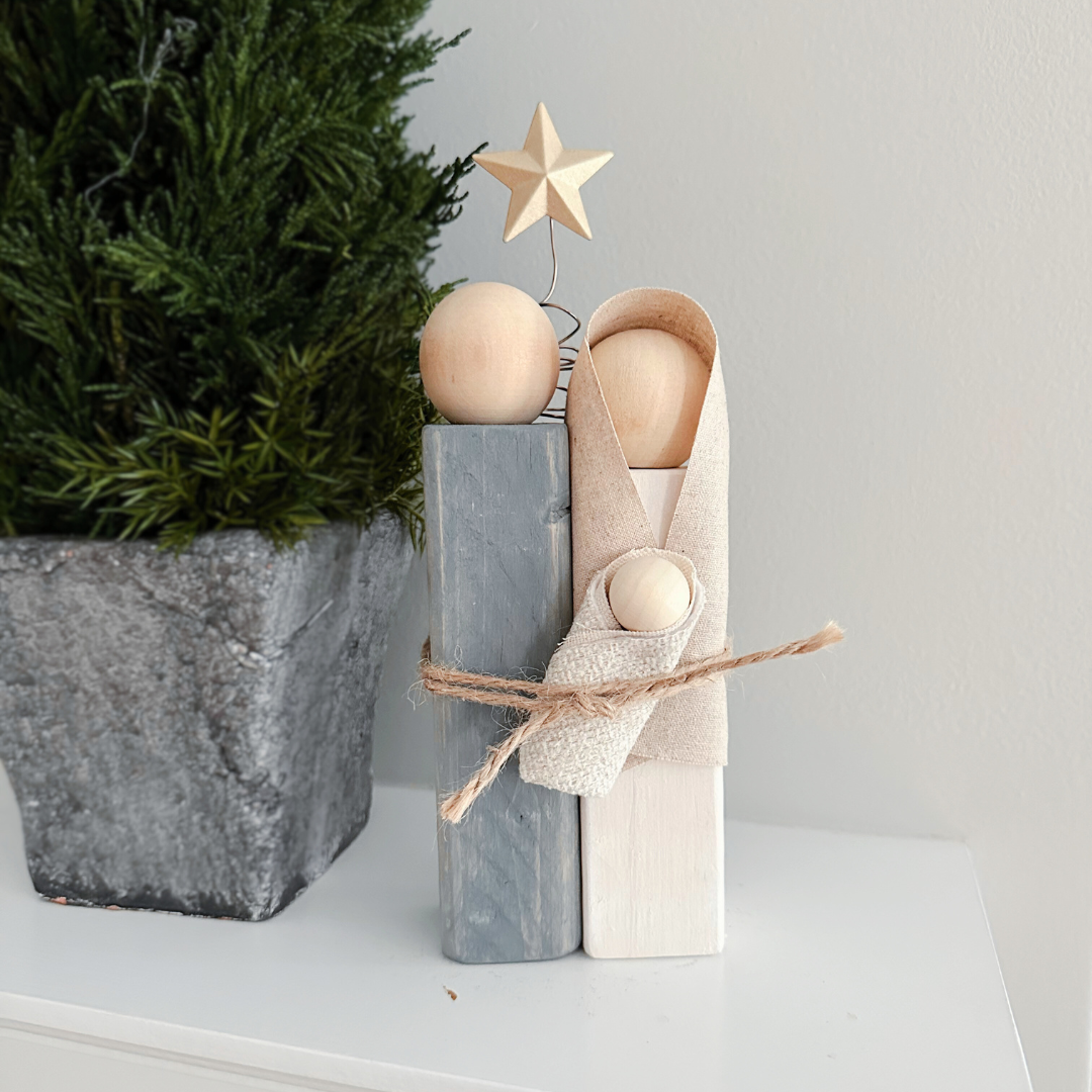 Simple Wooden Nativity Set | Hand-painted | Gift Wrapped: Gray & White