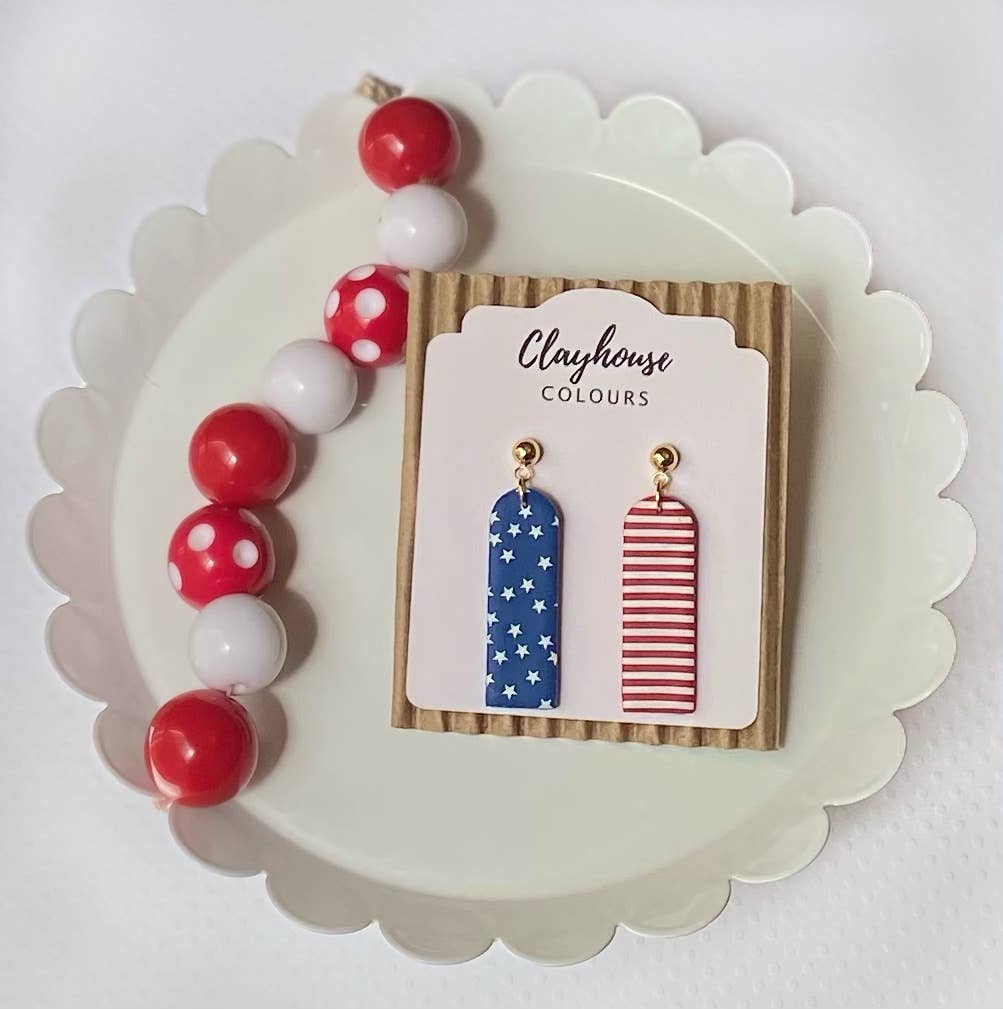 Red, White & Blue Clay Earrings: Star Studs