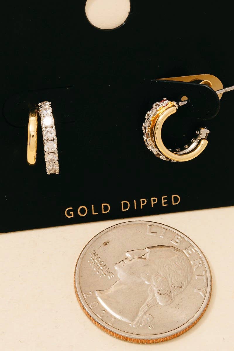 Gold Dipped Cz Pave Layered Hoop Earrings: GOLD