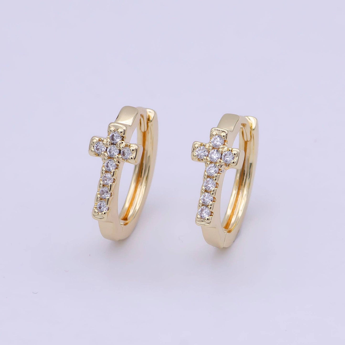 Minimalist Cross Gold Hoop Earring Religious Jewelry Wholesa