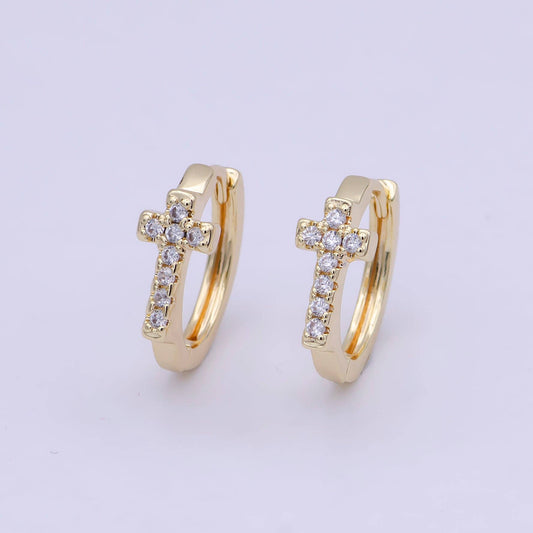 Minimalist Cross Gold Hoop Earring Religious Jewelry Wholesa