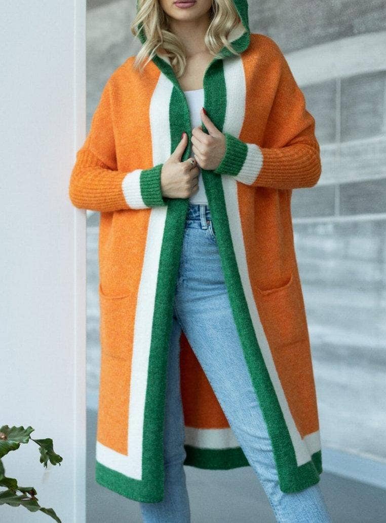 Casual versatile hooded long cardigan sweater: Rose_red / M