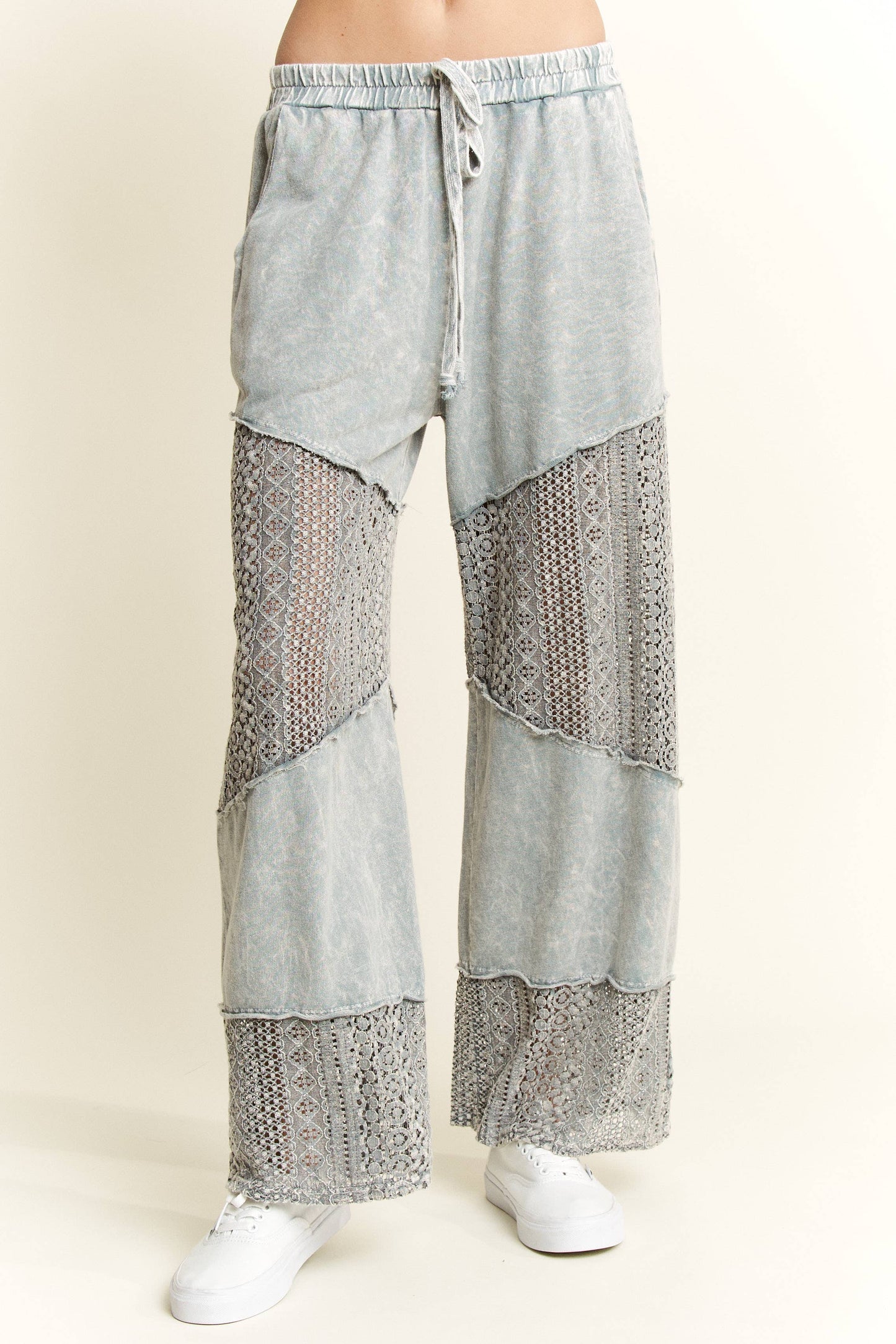 Mineral Washed Lace See through Breezy pants HP6335.: HotPink / S-M-L / 2-2-2