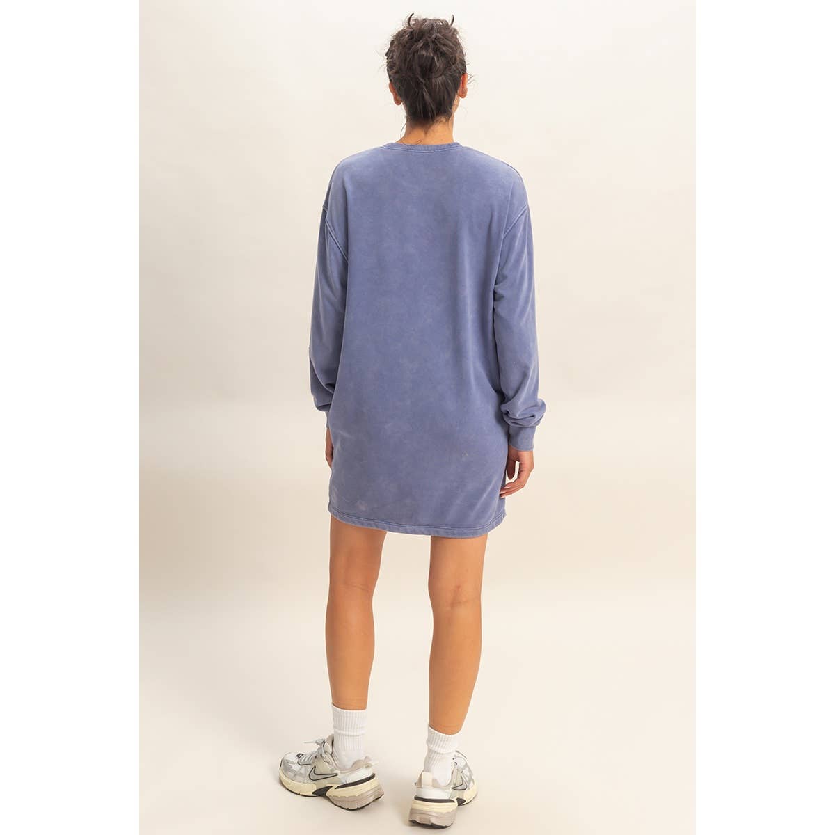 Mineral Washed Oversized Mini Sweatshirt Dress: CHESTNUT / S-M-L(2-2-2)