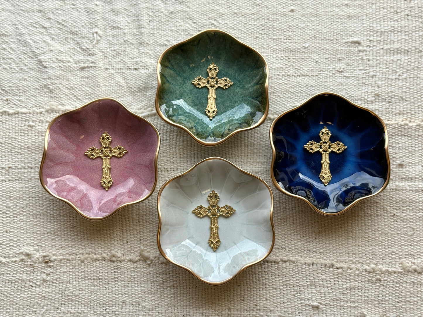 Lotus Flower Cross Jewelry Dish: Pink