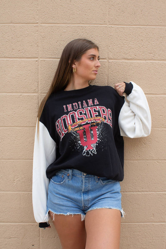 Indiana Jordan Swoosh Colorblock Crew: BLACKWHITE / L