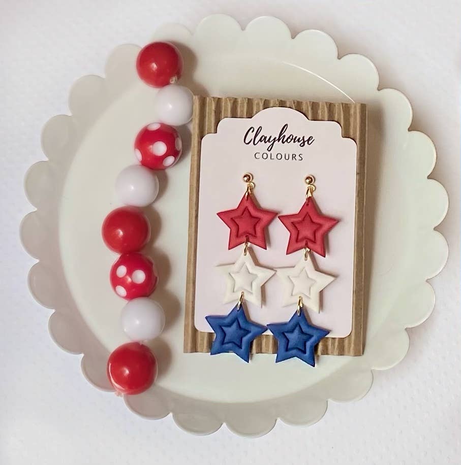 Red, White & Blue Clay Earrings: Star Studs