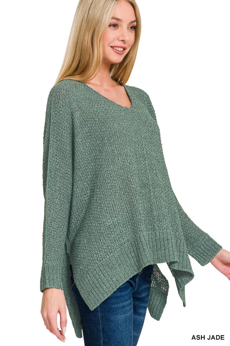 Dolman Sleeve V-Neck Sweater: LT GREY / 3-2 (S/M-L/XL)
