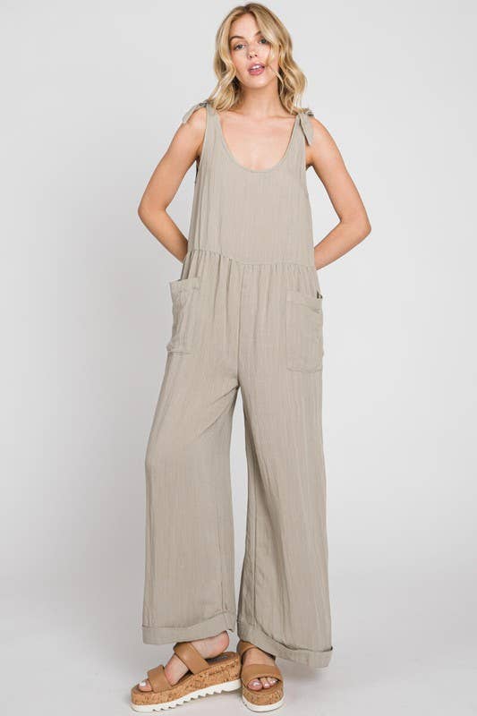 Wide Leg Roll-up Jumpsuit: SLATE / 2-2-1 (S-M-L)