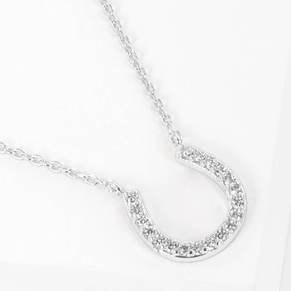 Gold Dipped CZ Stone Paved Horseshoe Pendant Necklace: Clear,Gold