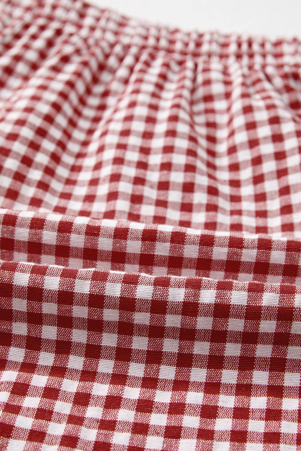 Red Gingham High Waisted Elastic Waist Summer Shorts: Red Stripe / 100%Polyester / 2XL