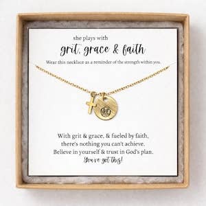 Softball Cross Necklace – Grit Grace Faith, Christian Athlete Gift: Gold / Necklace & Card Only ($10.49)