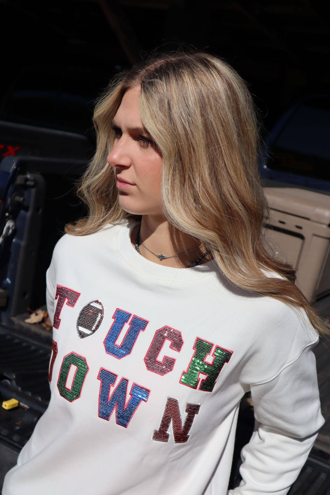 MK177 TOUCHDOWN Sequin Embellished sweatshirt-Black: BLACK / 2XL