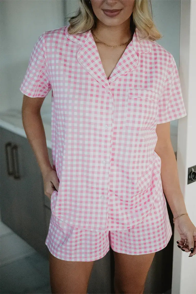 Light Pink Wholesale Plaid PJ Shorts: Light Pink / S
