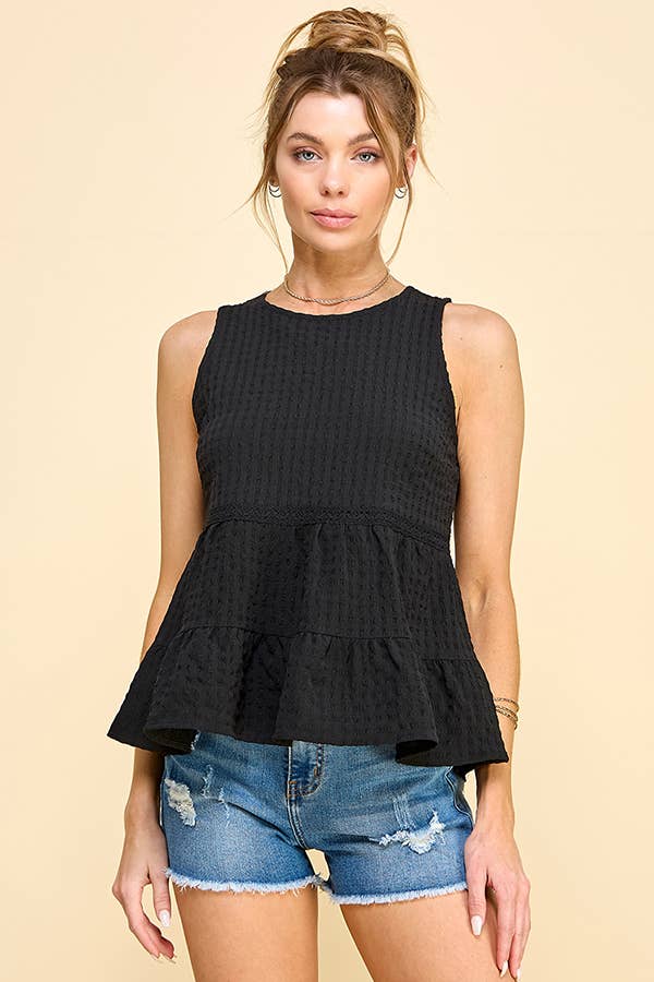 WK50480 - BABYDOLL TIER BUBLLE WOVEN TOP WITH TIE BACK: SATIN ROSE / S-M-L/2-2-2