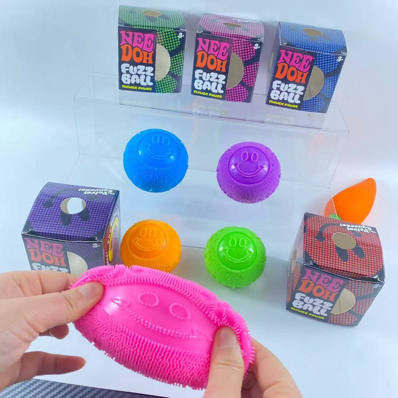 Smiley Face TPR Puffer Ball Squishy Fidget Toy: Purple