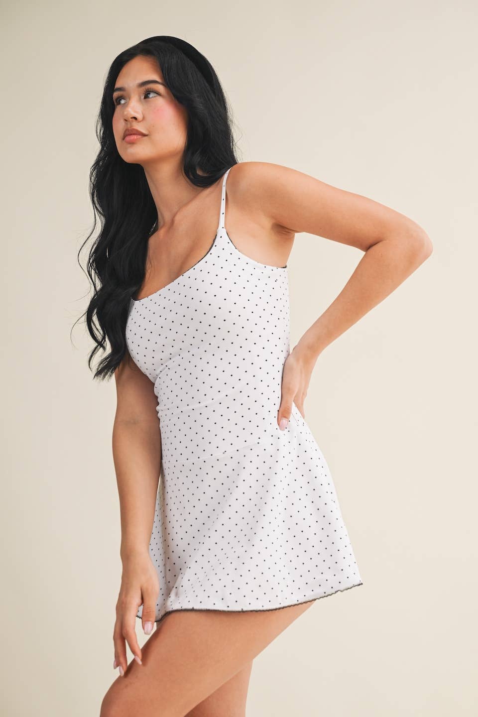 Polka Dot Print Lace Trim Ruffle Mini Dress: White Polka Dot / S