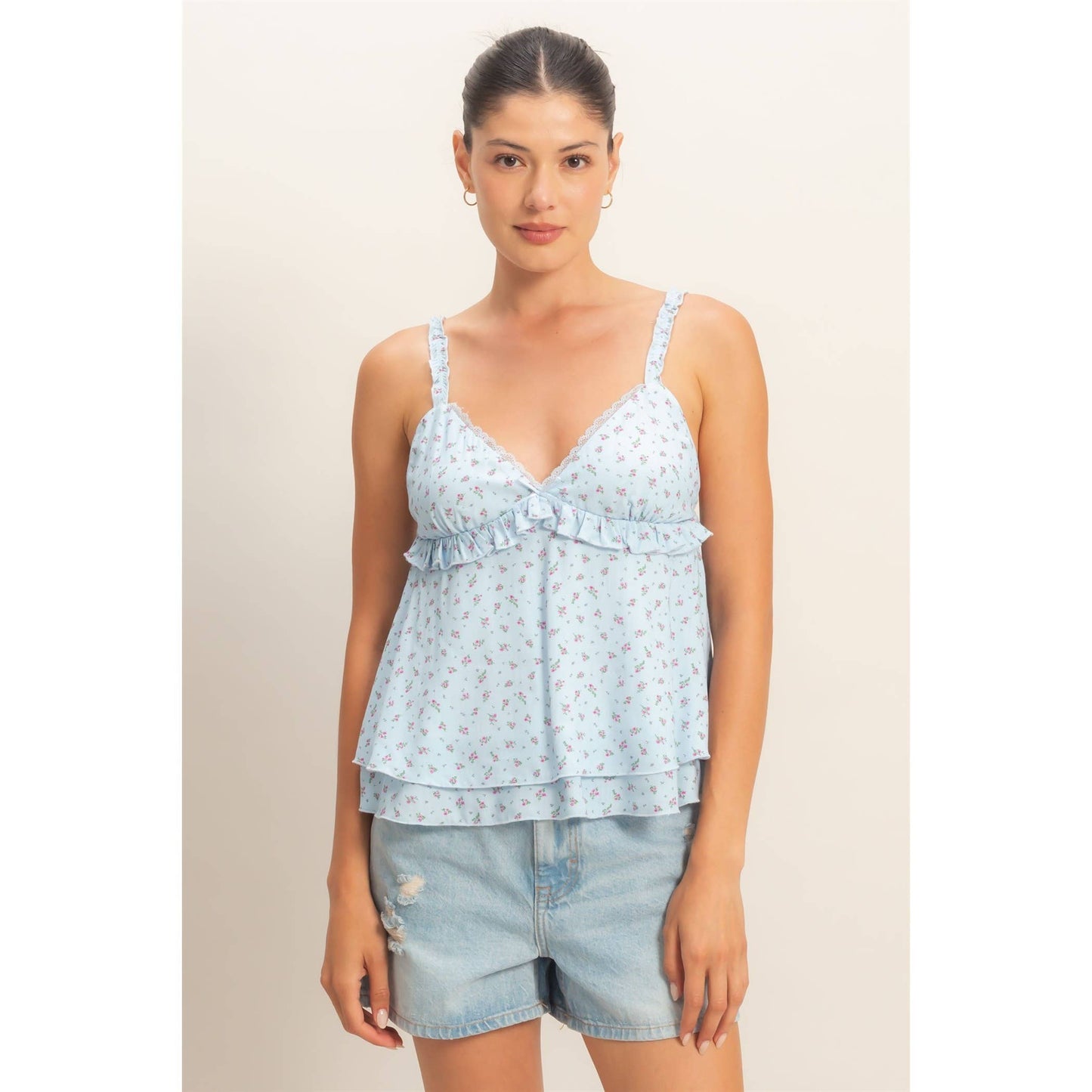 Floral Tiered Top: BLUE / S-M-L(2-2-2)