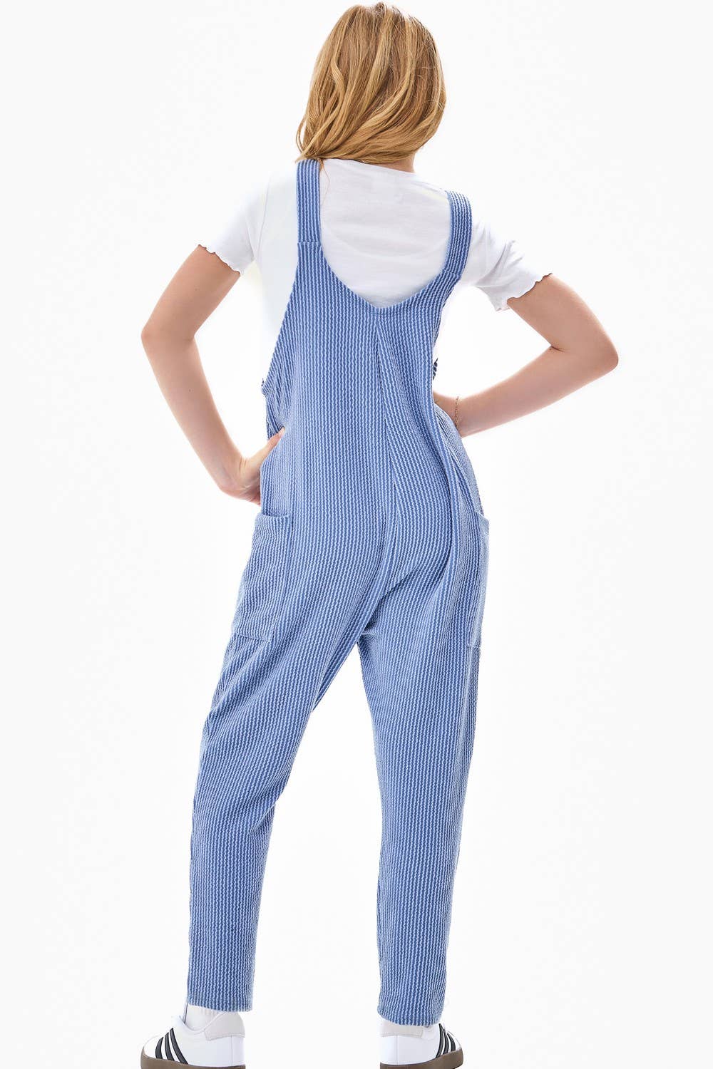Embossed Rib Sleeveless Jumpsuit /Overall /Onesie: Navy / L