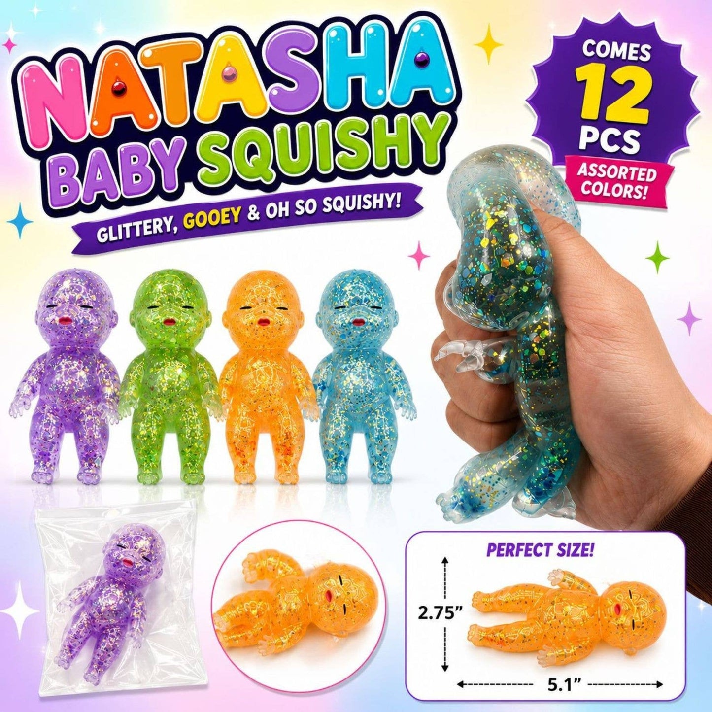 Large Natasha Baby Squishy – Glitter Gooey Stretchy Baby