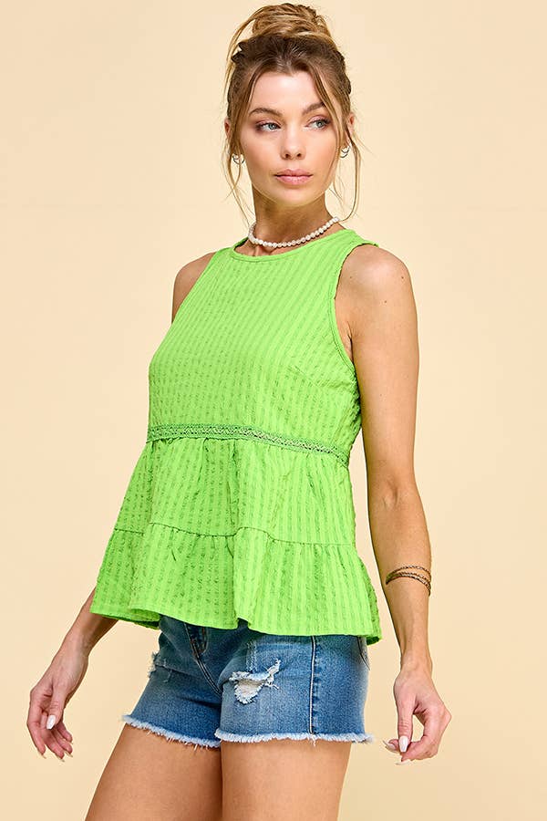 WK50480 - BABYDOLL TIER BUBLLE WOVEN TOP WITH TIE BACK: SATIN ROSE / S-M-L/2-2-2
