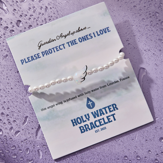 HOLY WATER ANGEL WING BRACELET: Crystal Pearl