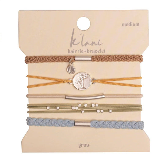 "Grow" Earthy Toned Silver Palm Tree Charm Hair Tie Bracelets: Medium