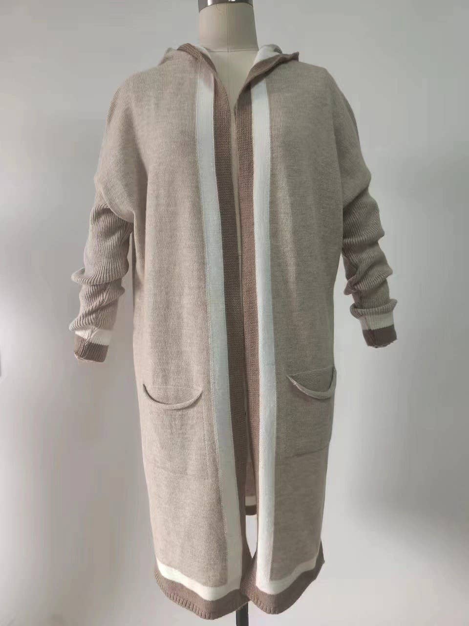 Casual versatile hooded long cardigan sweater: Rose_red / S