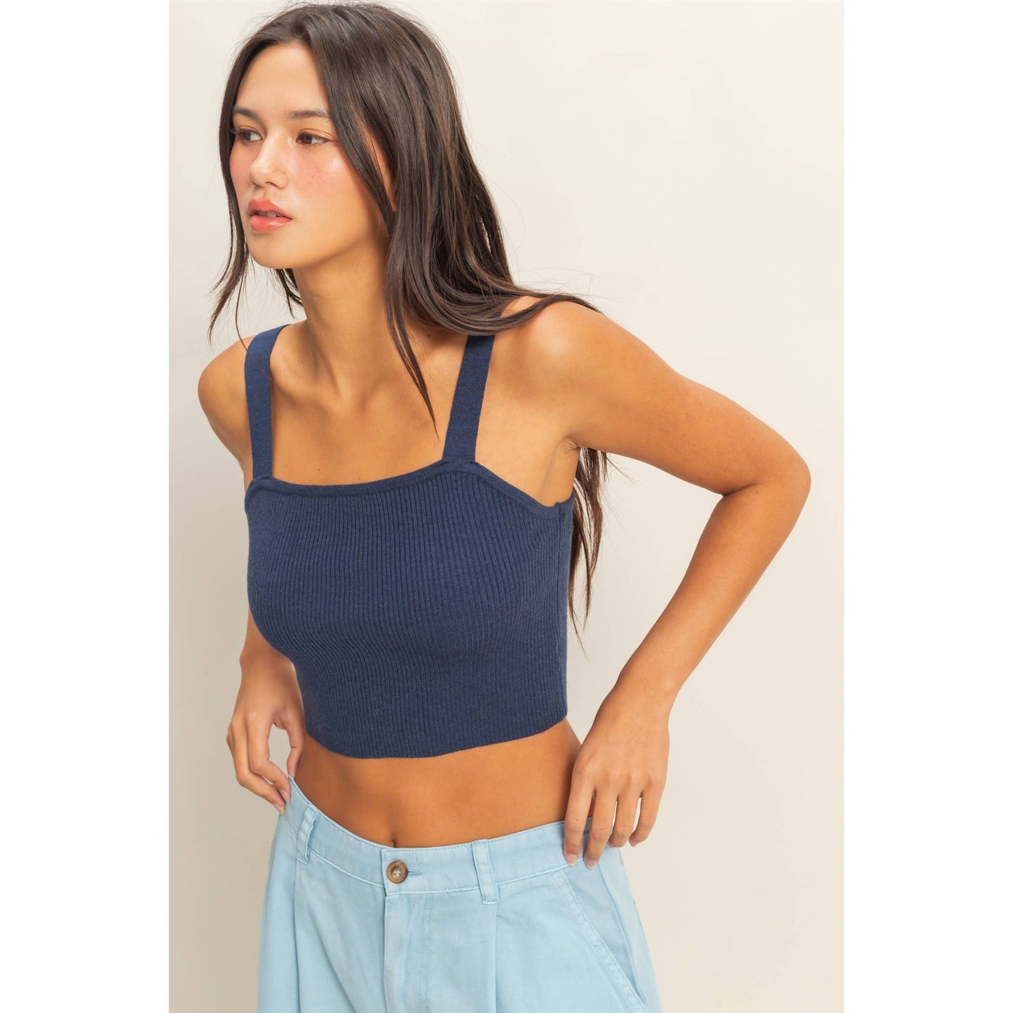 Ribbed Cropped Tank Top: CORAL / S-M-L(2-2-2)
