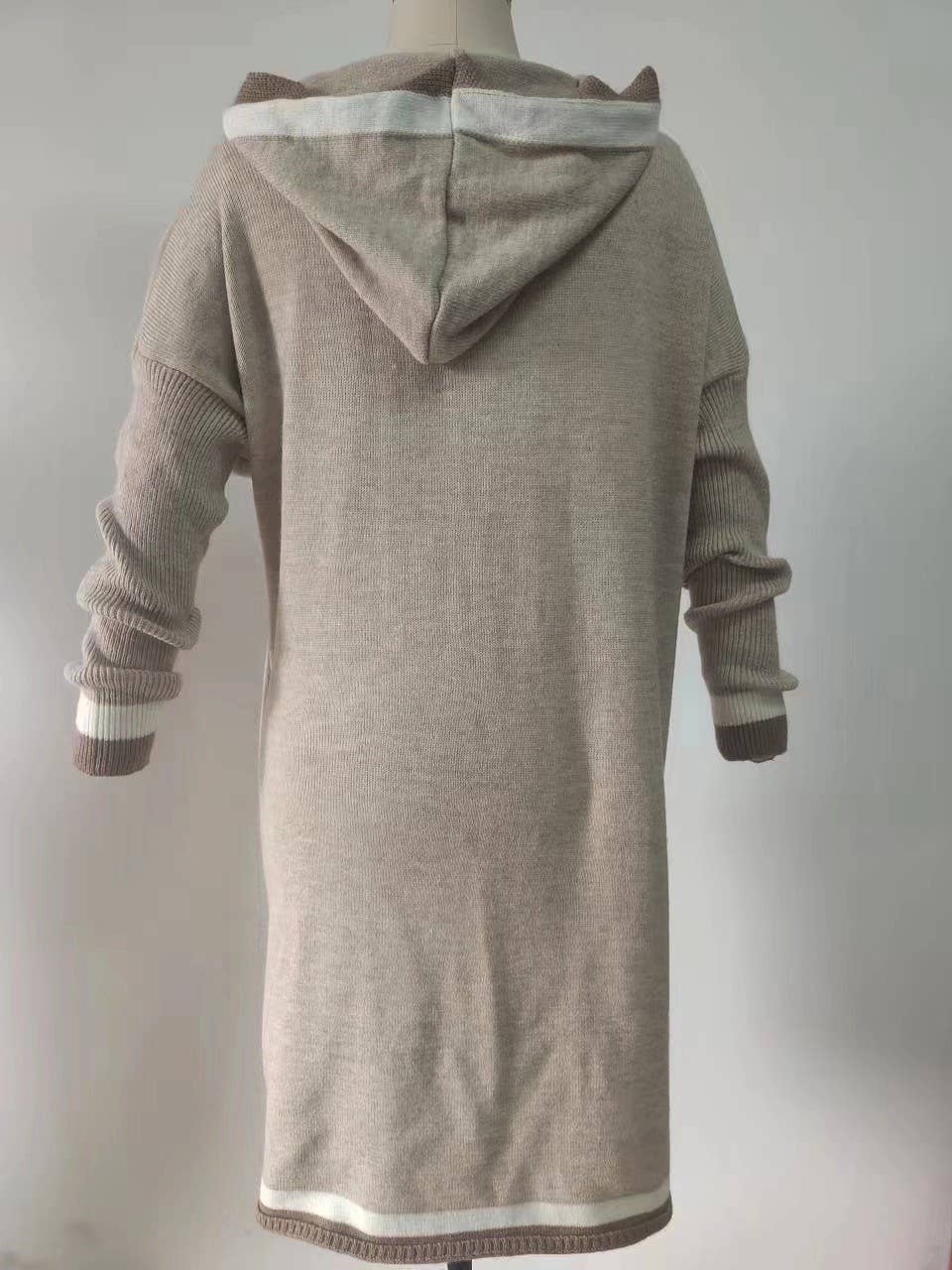 Casual versatile hooded long cardigan sweater: Rose_red / M