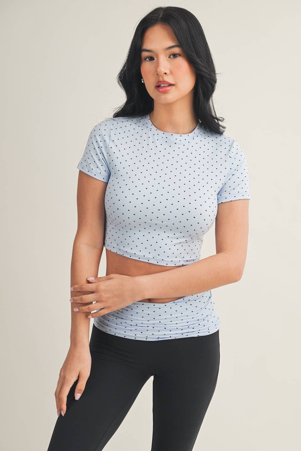 Polka Dot Soft Knit Jersey Crewneck Tee: Pink Polka Dot / L