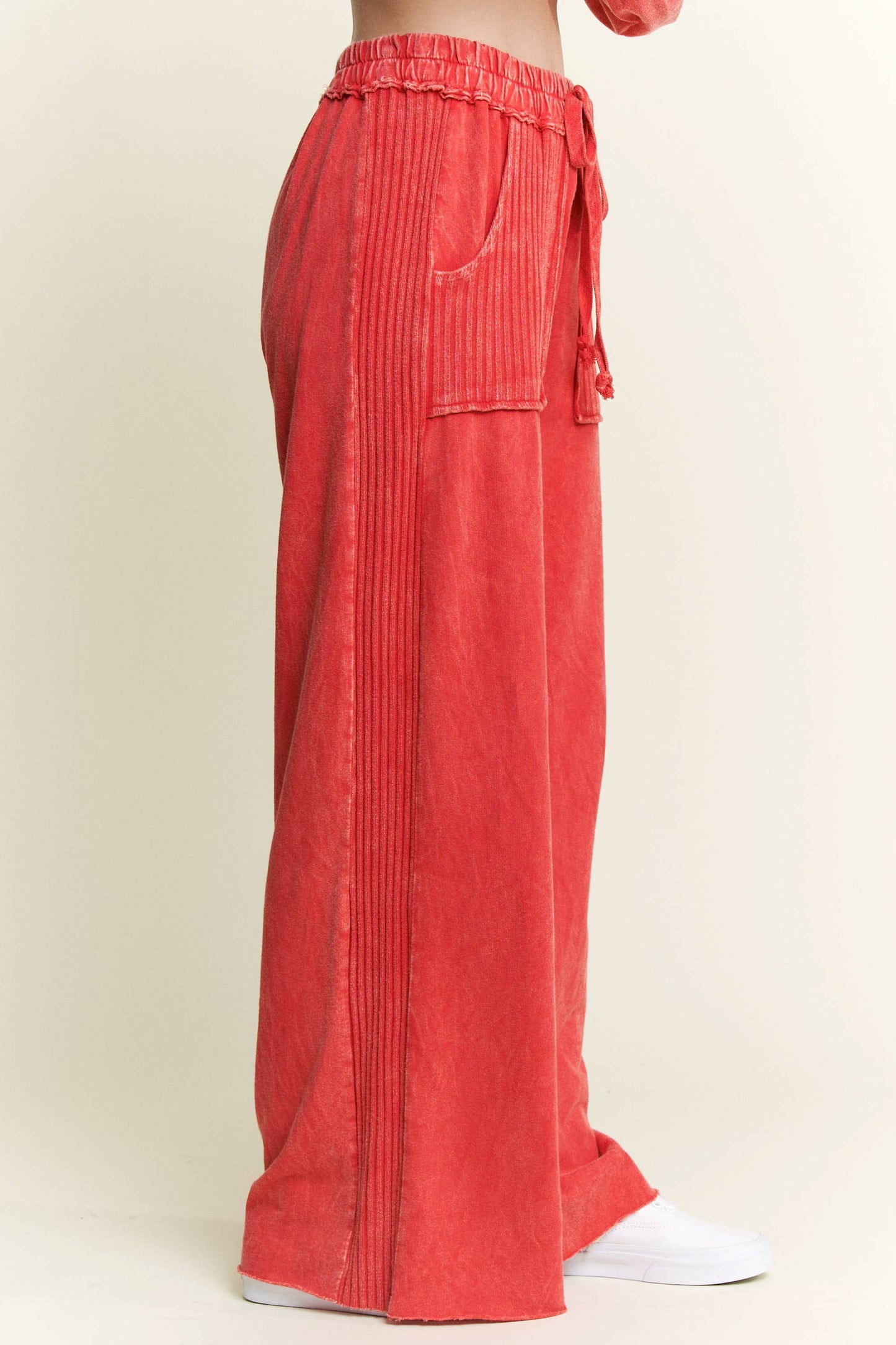 Mineral Wash Side Knit detail wide leg pants HE5878P: Midnight Green / S-M-L / 2-2-2