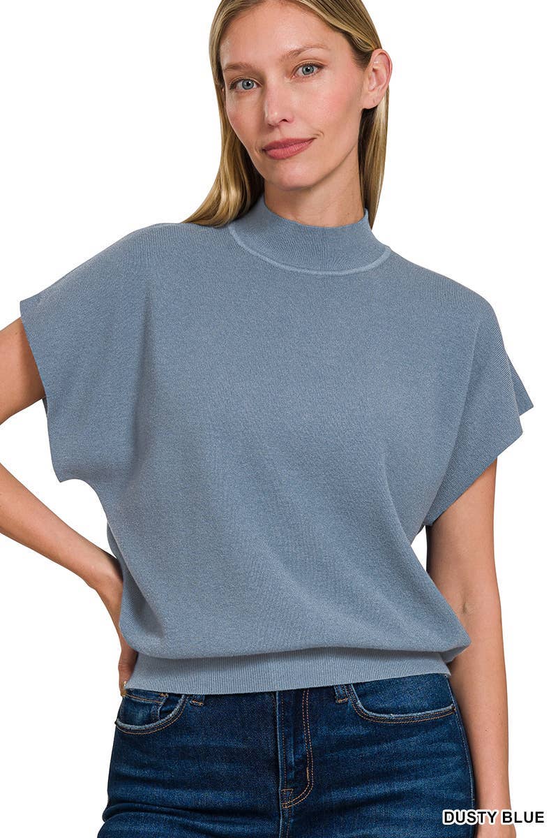 Mock Neck Short Dolman Sleeve Sweater: H MAHOGANY / 2-2-2 (S-M-L)