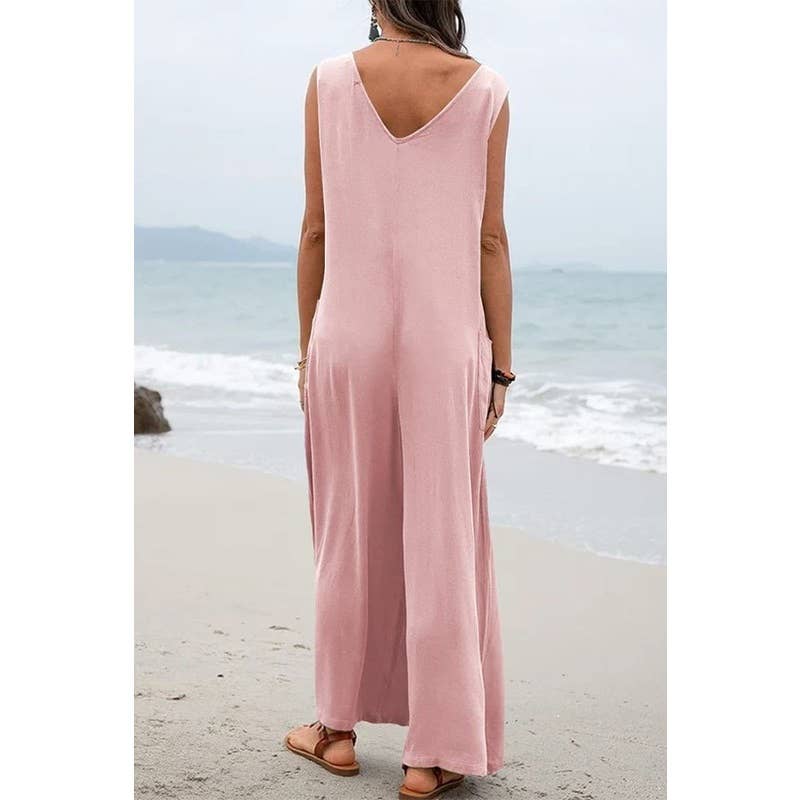 New Solid Color Pocket Fashion Jumpsuit : OLIVE GREEN / M