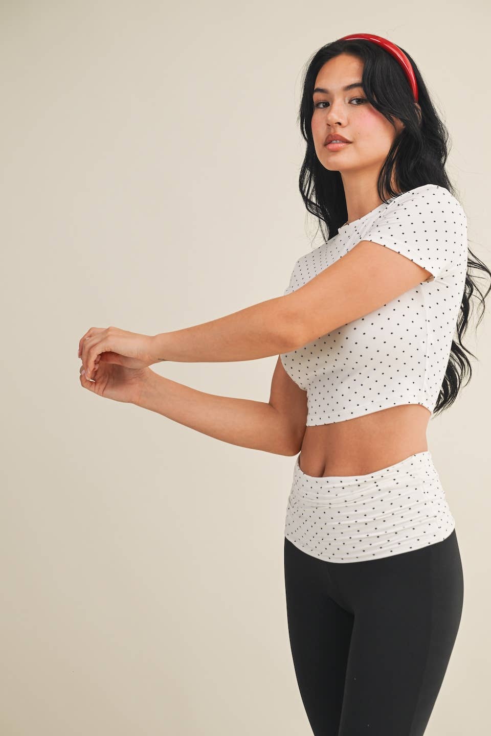Polka Dot Soft Knit Jersey Crewneck Tee: White Polka Dot / L