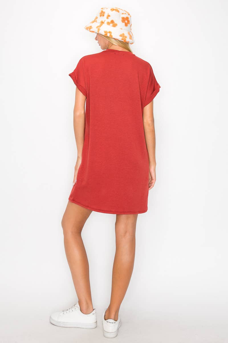 Round Neck Pocket Mini Dress HD1015: Olive / S-M-L / 2-2-2