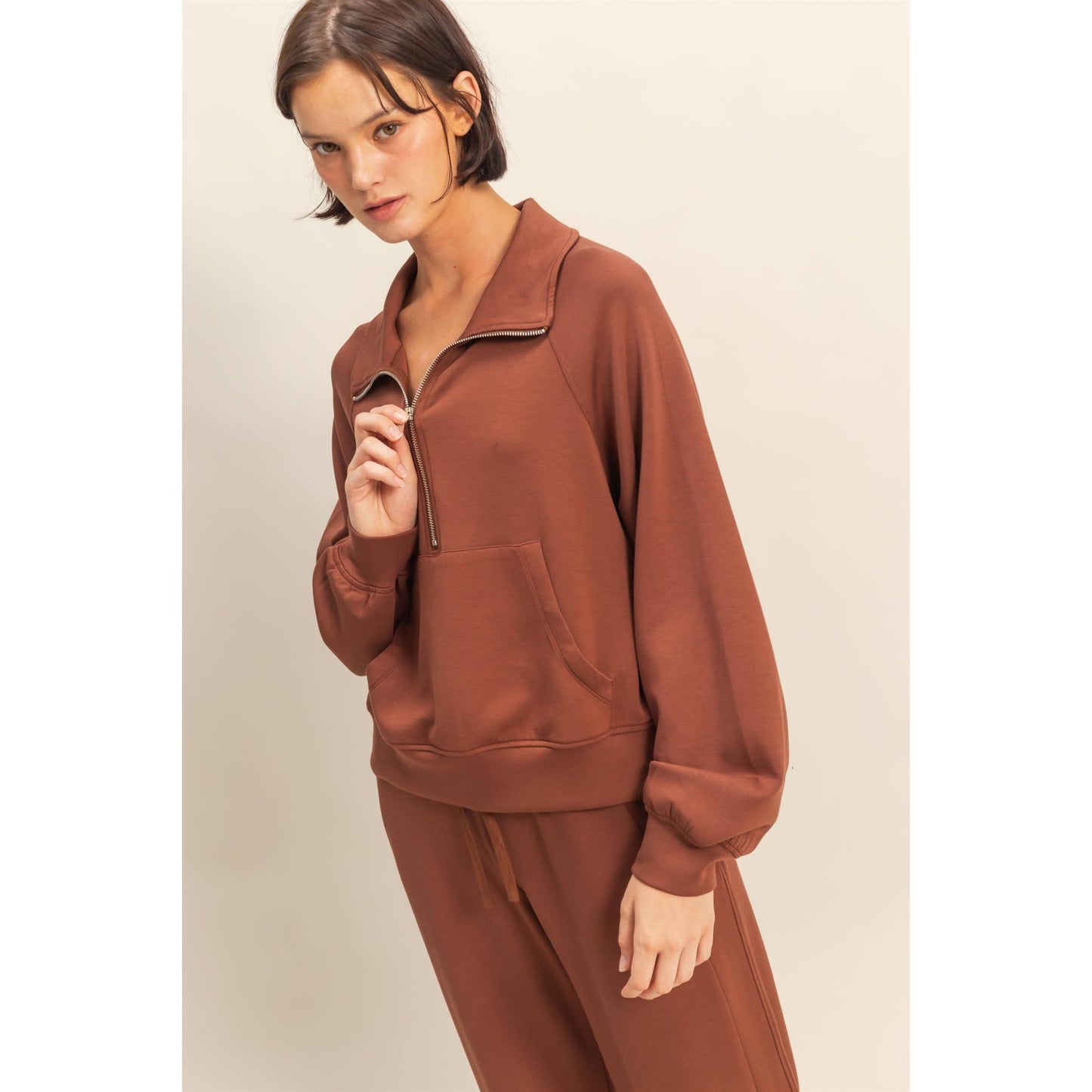 Scuba Half Zip-Up High Neck Collar Sweatshirt: DEEP GREEN / S-M-L(2-2-2)