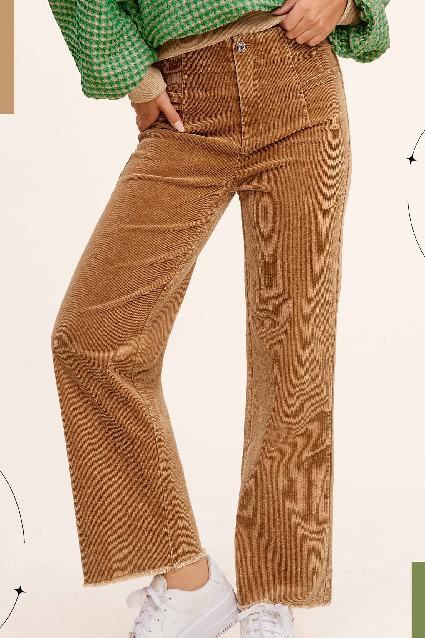 MCP4220-Mineral Washed High Waisted Wide Leg Corduroy Pants: Brown / XS