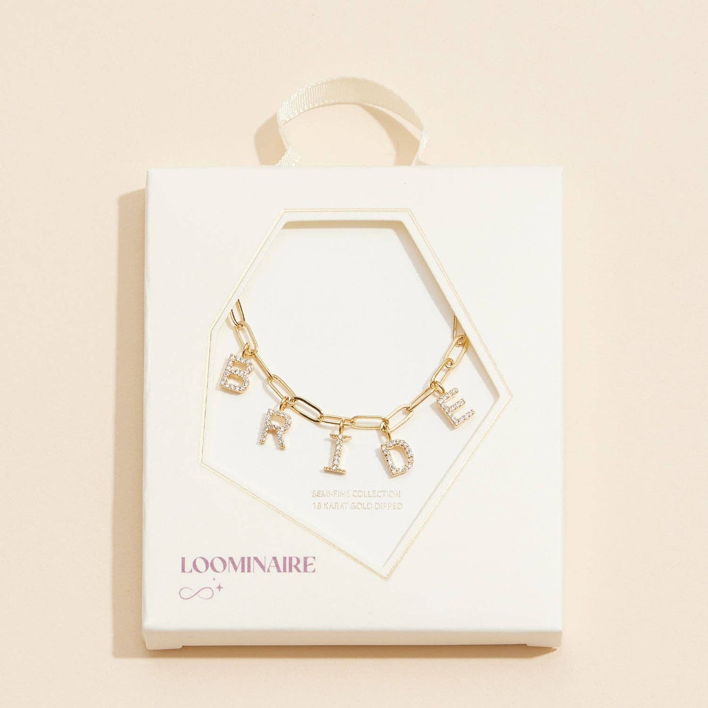 Sparkling "Bride"  Cubic Zirconia 18K Gold Charm Necklace: Gold / One / 4DN18096