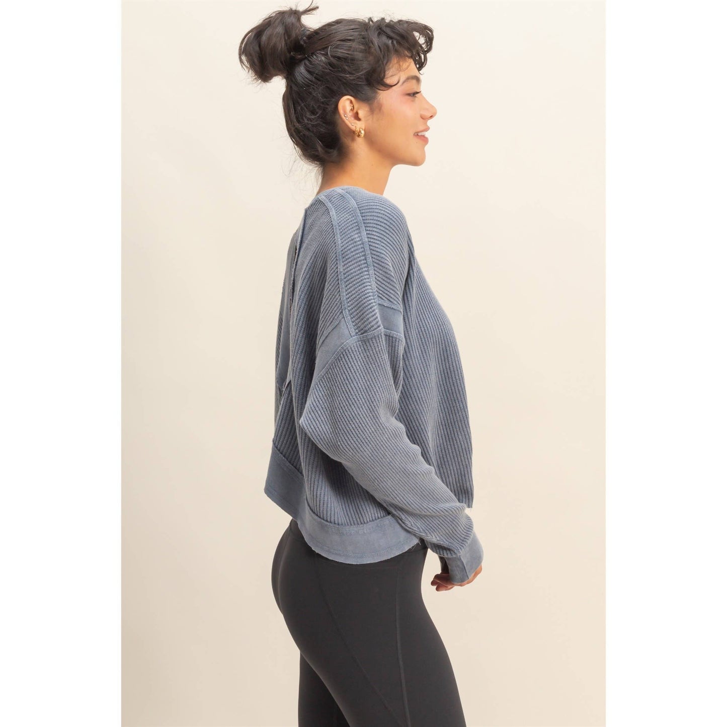 Chic Open Back Textured Knit Long Sleeve Top: TAFFY PINK / S-M-L(2-2-2)