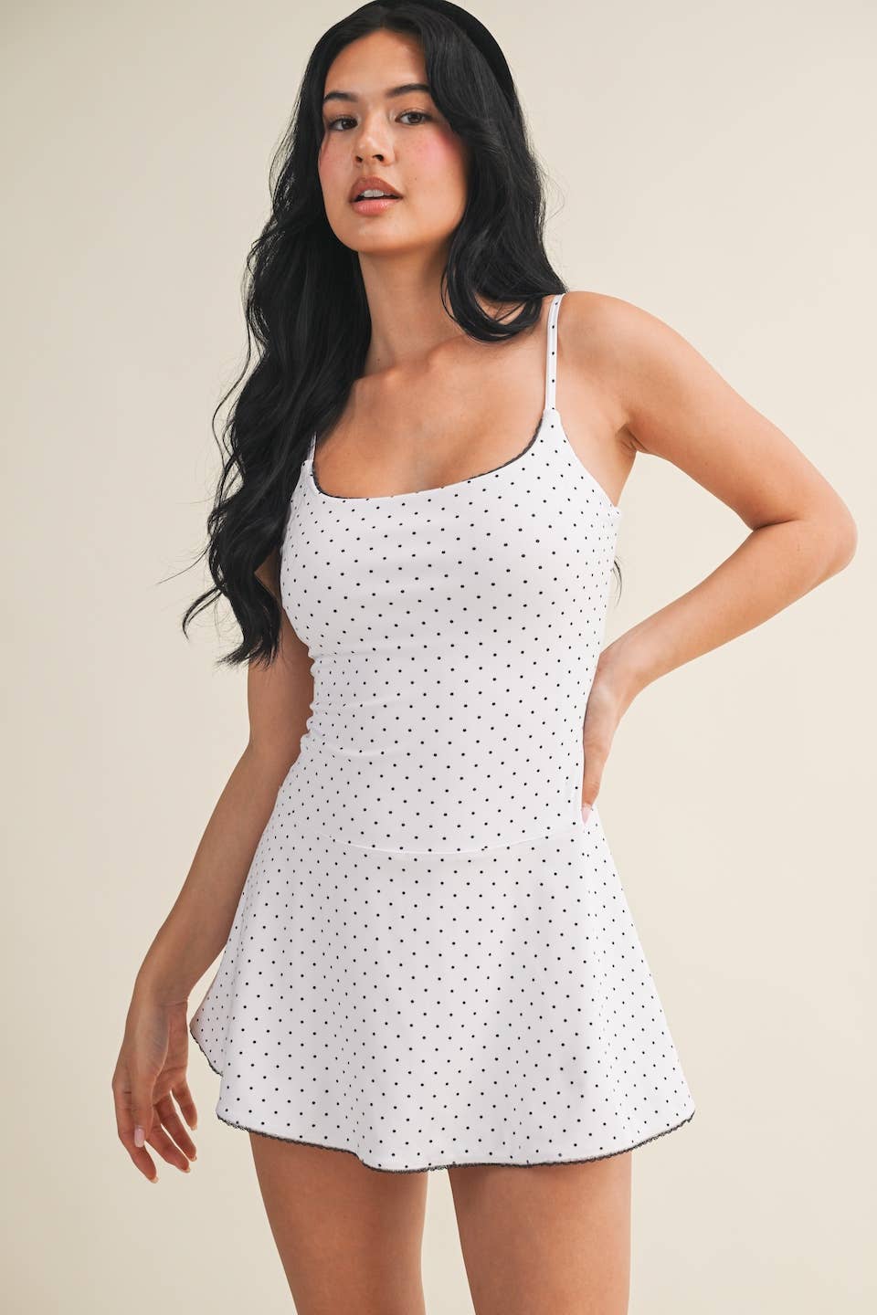 Polka Dot Print Lace Trim Ruffle Mini Dress: White Polka Dot / L